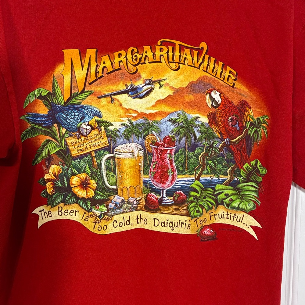 2002 Margaritaville Myrtle Beach Front & Back Graphic Tee Y2K Vintage Red Mens M - Picture 4 of 11